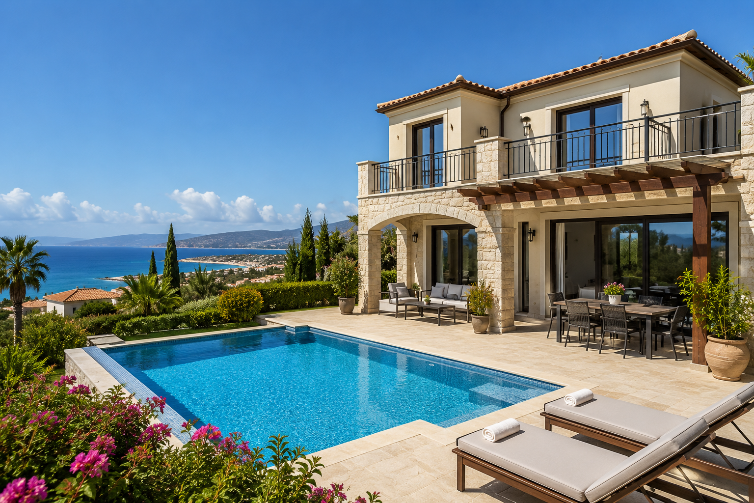 Luxury villa in Paphos with private swimming pool and sea views, professionally cared for by Lonely Homes Cyprus property management services.
