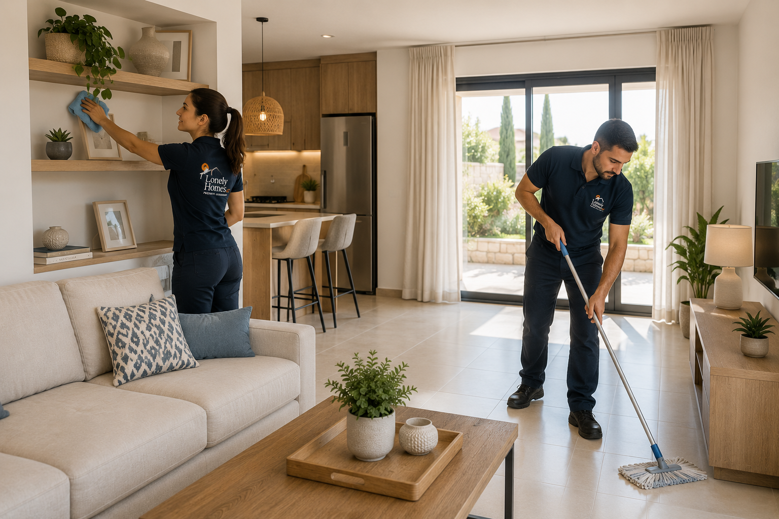 Lonely Homes team providing professional cleaning services in a holiday home in Paphos