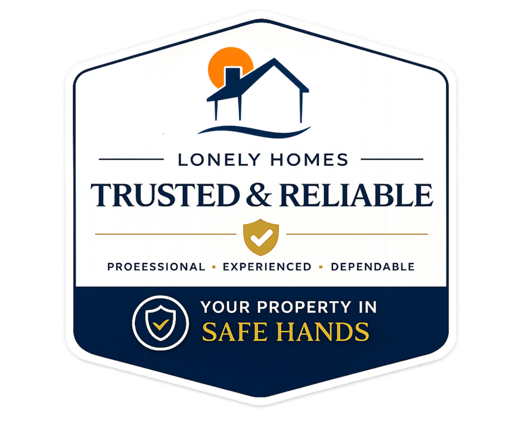Lonely Homes trusted and reliable property management badge with your property in safe hands
