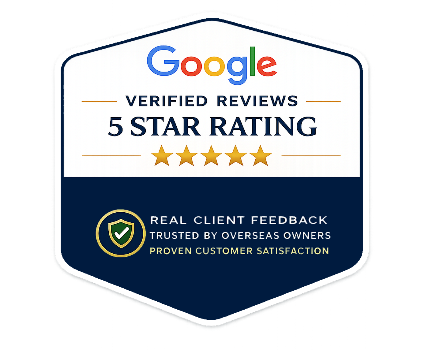 Google verified reviews 5 star rating badge for Lonely Homes Property Management
