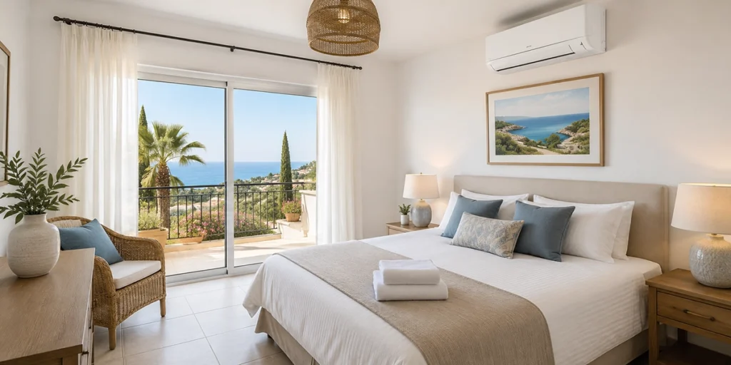 Cyprus holiday villa with serviced air conditioning ready for guests