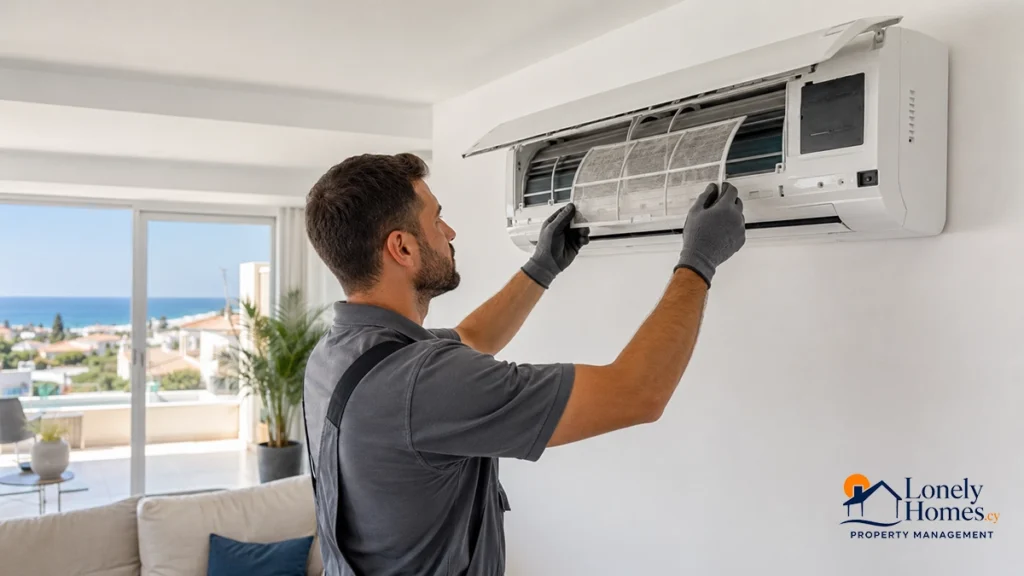 Professional air-conditioning service in a Paphos property
