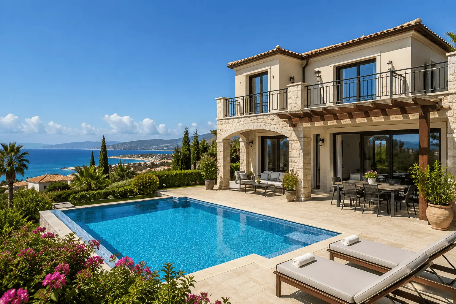Luxury villa in Paphos with private swimming pool and sea views, professionally cared for by Lonely Homes Cyprus property management services.