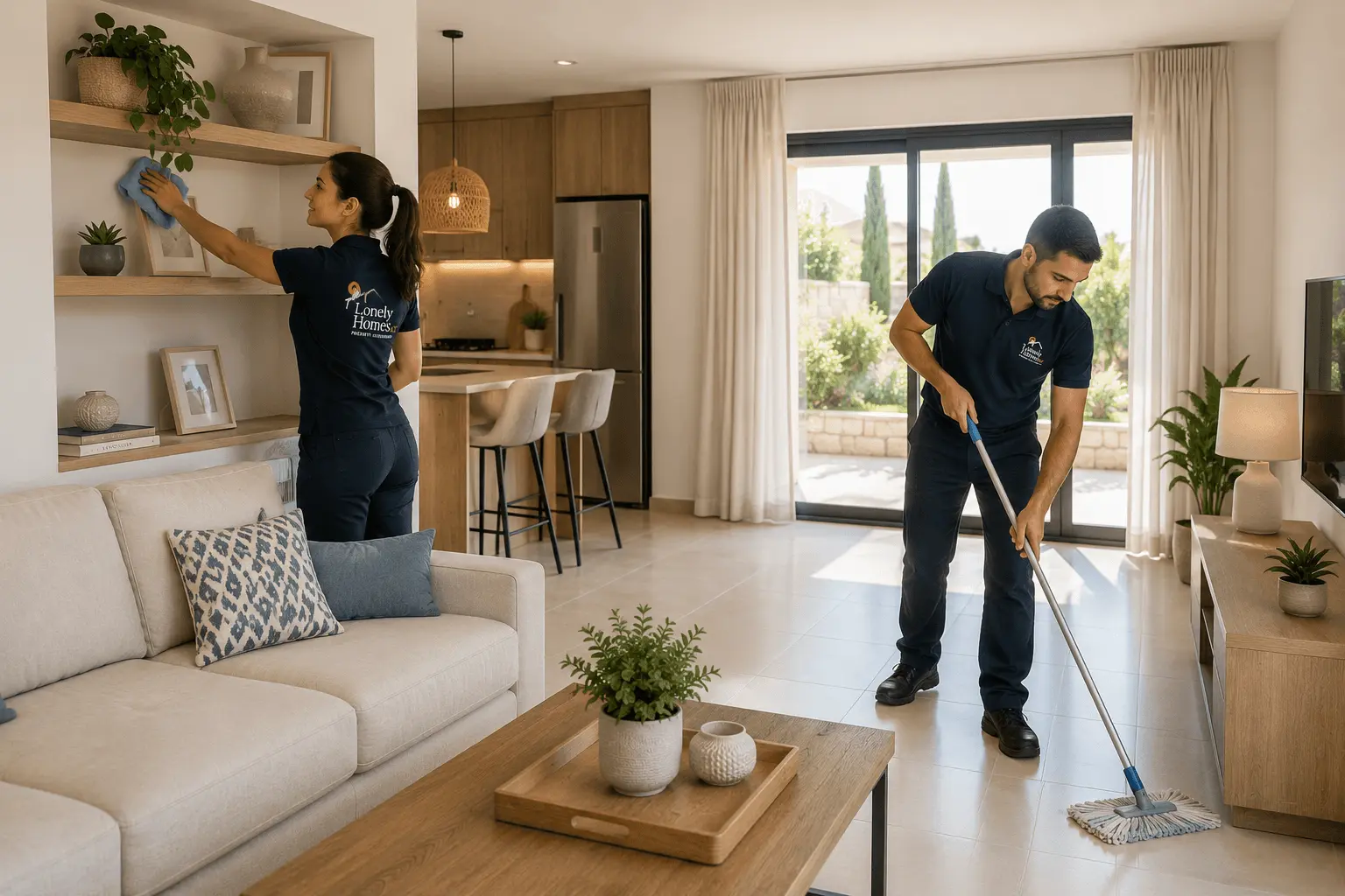 Lonely Homes team providing professional cleaning services in a holiday home in Paphos