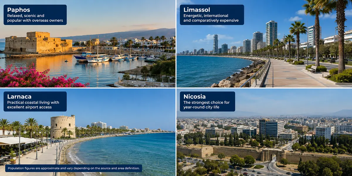 Comparison of Paphos Limassol Larnaca and Nicosia for property buyers in Cyprus